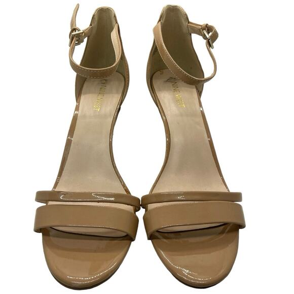 Nine West 10 Strappy Heels Nude Faux Patent Ankle Strap Stiletto Open Toe - Picture 5 of 10